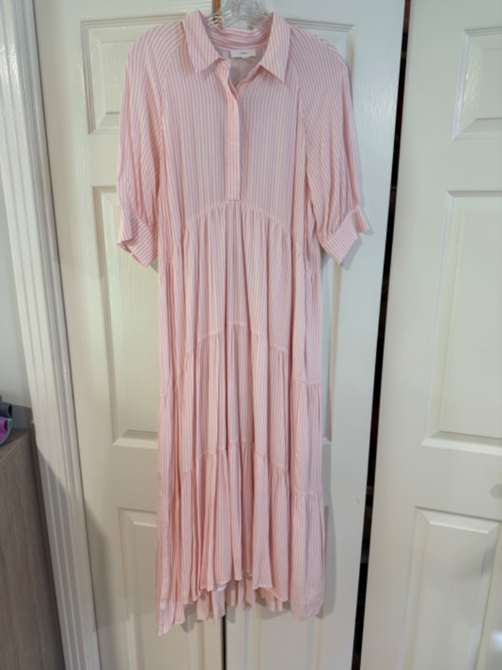 A loves A Pinstripe Pink and White Midi Shirt Dress - Size Small